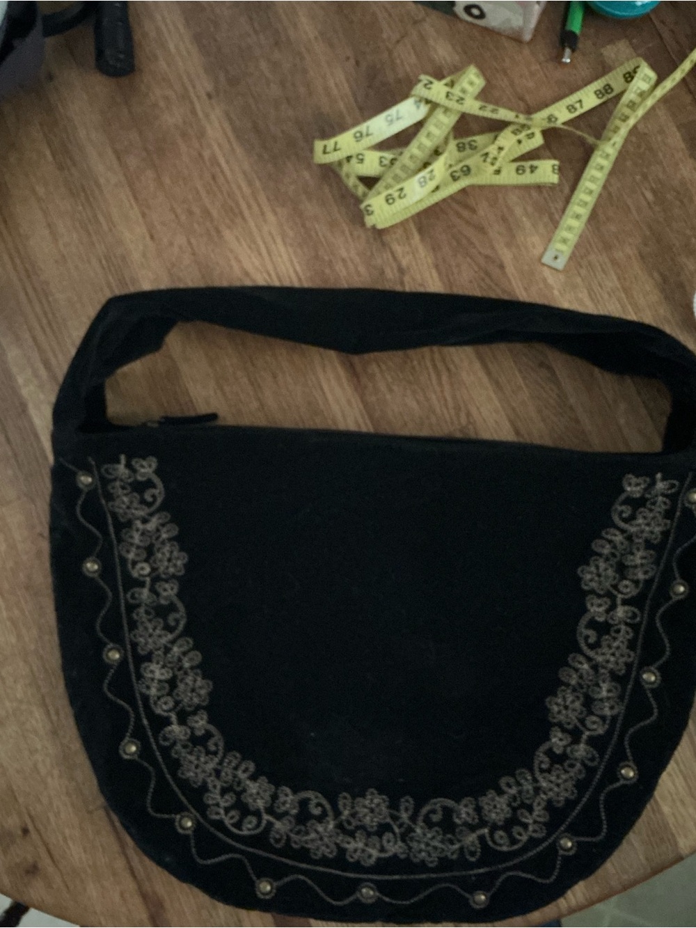 Black Embroidered Shoulder Bag - Elegant Floral Design